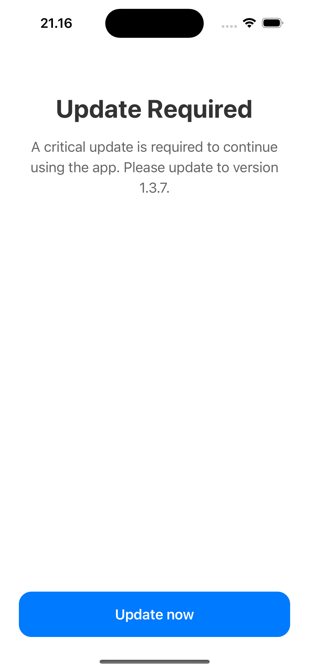 Screenshot iOS force upgrade